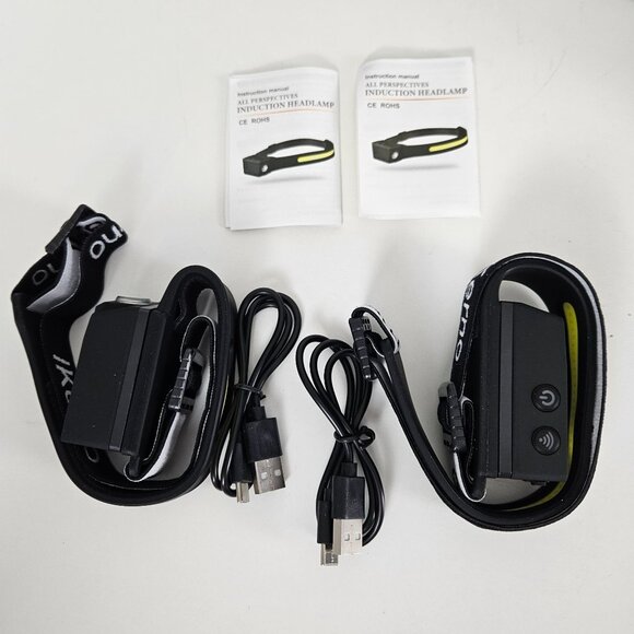 2 Pack LED USB Rechargeable 230° Wide Beam Induction Headlamp W/ Motion Sensors - Picture 3 of 12